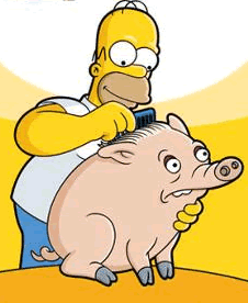 Homero Simpsons y cerdo mascota