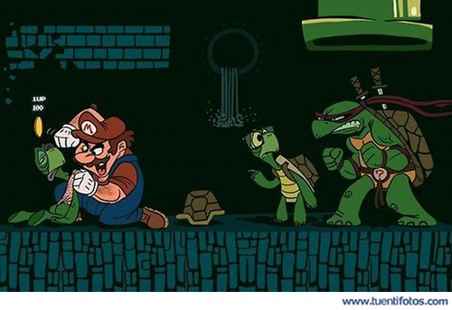 Mario Bros y las tortugas ninjas